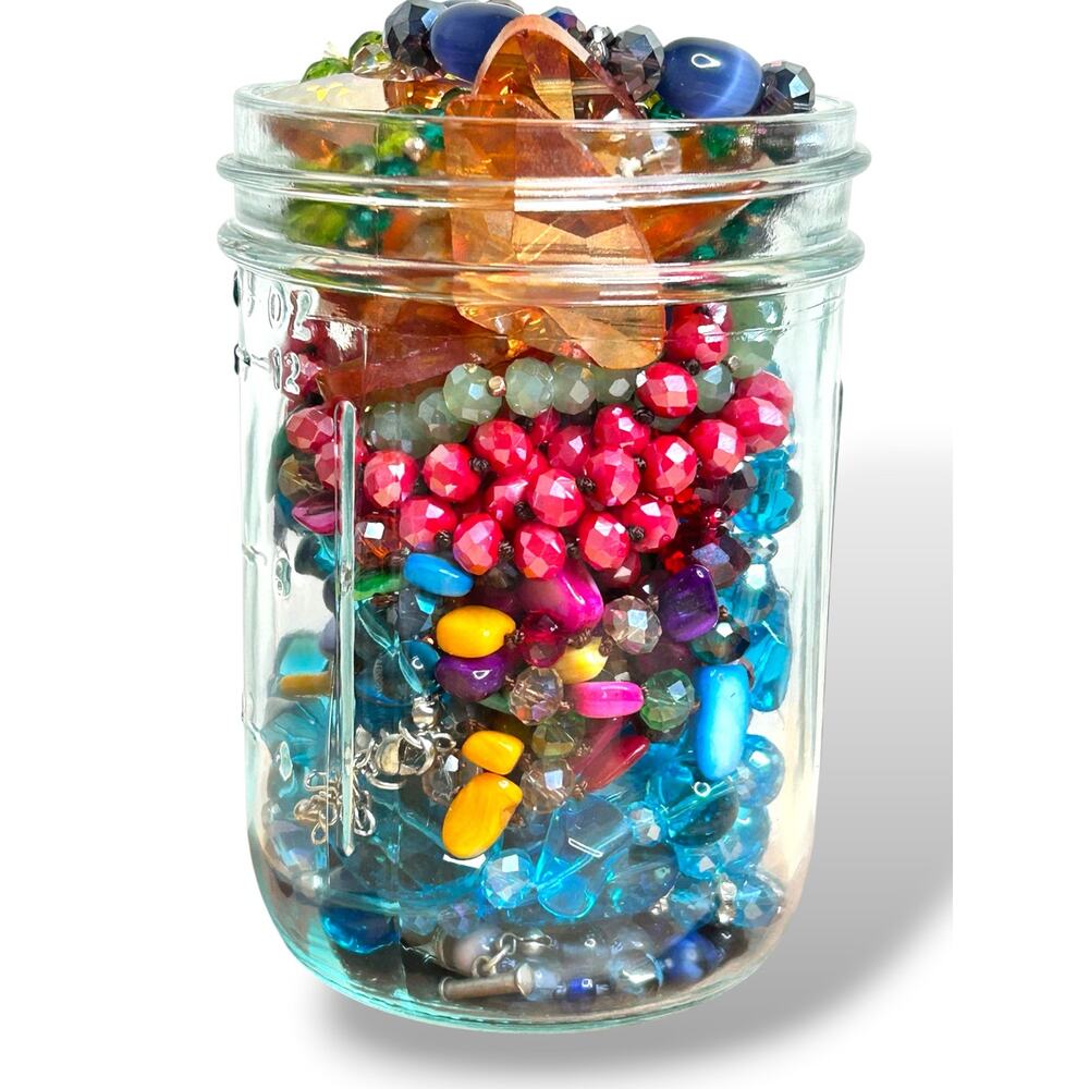 Colorful Beaded Jewelry Jar Necklaces Bracelets Mixed Lot Good Condition
